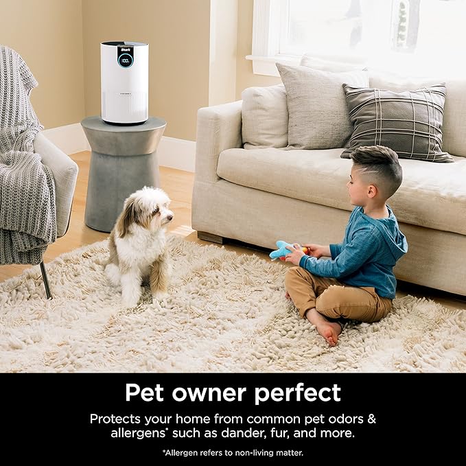 Shark Air Purifier for Home, Clean Sense, for Bedroom, Nursery, Home Office, Dorm, HEPA-Exceeding Filter, Captures Pollutants, Pet Dander, Dust, Odor, Smoke, and More, HP102PK2, White