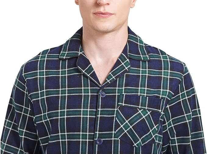 GLOBAL Men's Pajamas Sets 100% Cotton Flannel Sleepwear Long-Sleeve top & Bottom