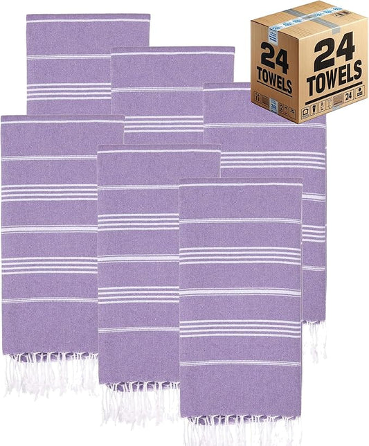 Turkish Beach Towels, Bulk Case of 24 | Oversized, Quick Dry, Sand Free | 100% Cotton, Large 38x71 Towels for Beach, Pool, Travel | Ultra-Soft, Compact, Absorbent | Purple