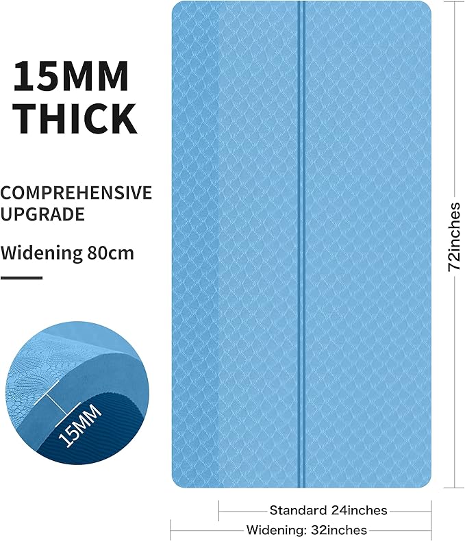 nuveti Large Exercise Mat - 15mm/20mm/30mm Thick Yoga Mat | Workout Mat for Fitness, Yoga, Pilates, Stretching & Floor Exercises for Women & Men with Free Carrying Bag