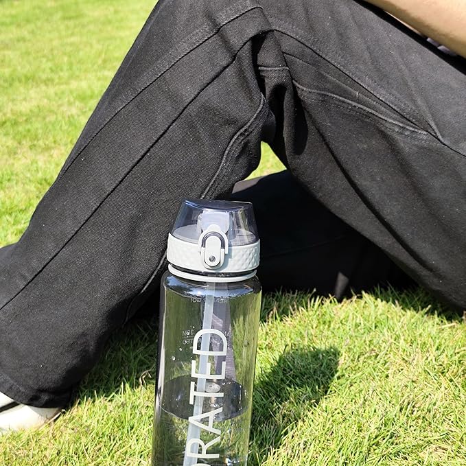 GOPPUS Water Bottle Clear Water Bottles 32oz Motivational with Time Marker Tritan BPA Free Sports Water Bottles Wide Mouth for Gym Travel Home School Office