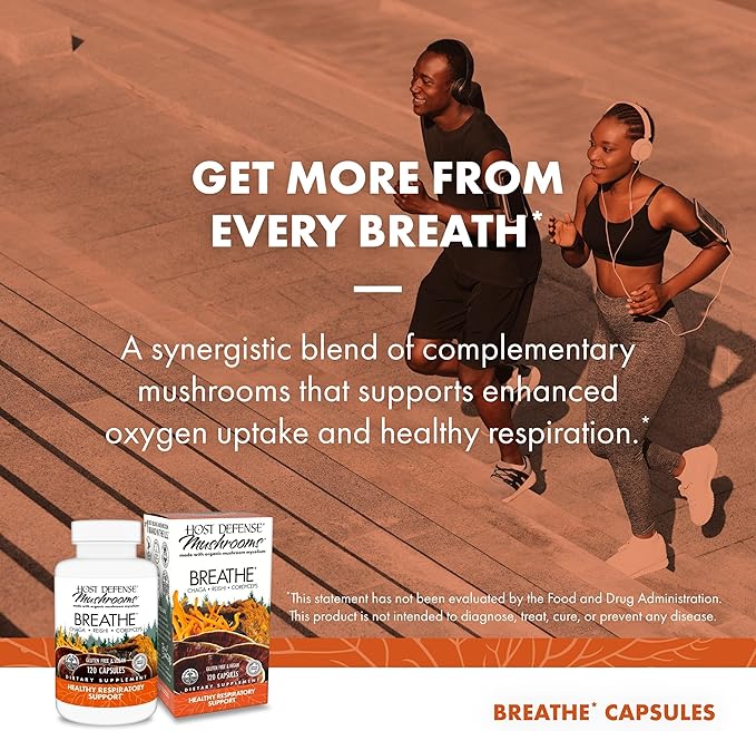 Host Defense Breathe* Capsules - Immune & Respiratory Support Mushroom Supplement - Herbal Lung Health Supplement with Chaga, Reishi & Cordyceps - 120 Capsules (60 Servings)*