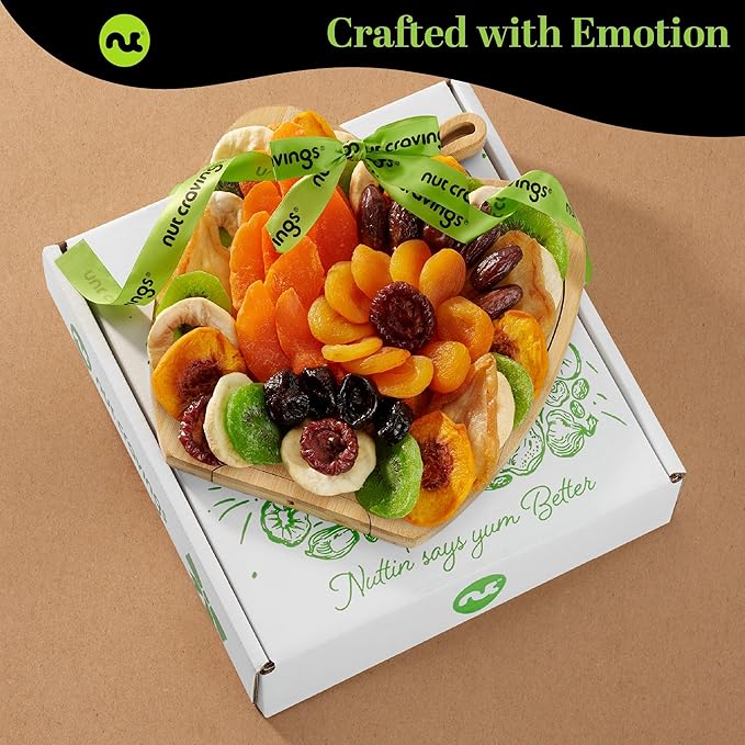 NUT CRAVINGS - Diwali Sweets Hamper Mid-Autumn Festival Dried Fruit Flower Arrangement Gift Basket in Wooden Apple-Shaped Gift Basket + Tray (9 Assortment) Healthy Snack Care Package, Food Assortments