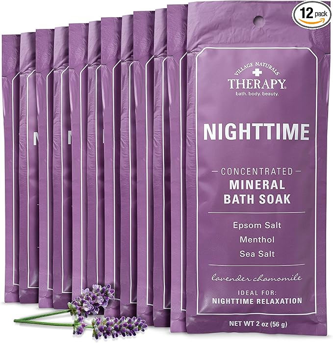 Village Naturals Therapy Nighttime Concentrated Mineral Bath Soak, Lavender Chamomile Scent, 2 oz, Pack of 12