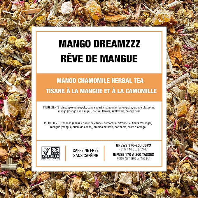 Tiesta Tea - Mango Dreamzzz Chamomile Loose Leaf Herbal Tea, Relaxing Chamomile & Lemongrass Blend, Caffeine-Free, Brew Hot or Iced, Makes Up to 200 Cups, Resealable Bulk Pouch, 12 Ounce
