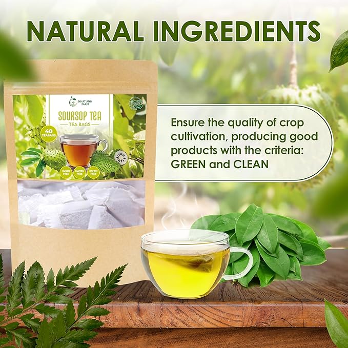 NHAT ANH FARM - Premium Soursop Leaves Tea Bags - Dried Soursop Graviola Leaves 40 Teabags, 2.5g/bag - Sugar/Caffeine/Gluten Free. Support Healthy Skin & Sleep