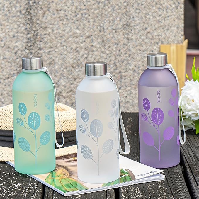 bzyoo 32oz 1 Liter Clear Water Bottle with Time Marker, Leaf Design, Durable Plastic, BPA-Free, Reusable with Measurement Markings for Fitness and Outdoor Activities (Color: Silver)