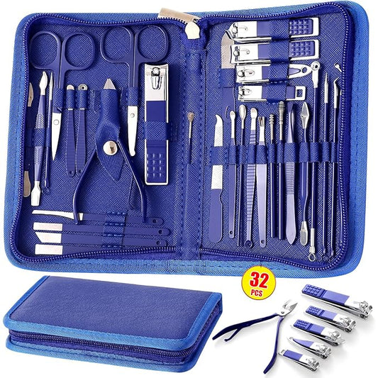 Manicure Set Pedicure Kit Womens Nail Clippers Set 32 in 1 Professional Grooming Care Tools Nail Kit Including Facial, Fingernails and Toenails Care with Travel Case Women