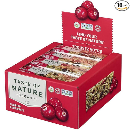 Taste of Nature Organic Peanut Snack Bar - Healthy, Gluten Free, Non GMO, Vegan Snack Bars with Mixed Nuts, Fruits and Seeds - 16-Count Snack Pack