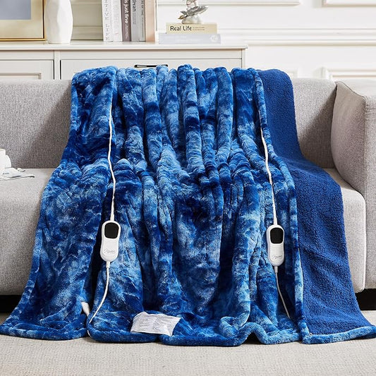 Homemate Electric Heated Blanket Queen Size - 84"x90" Heating Blanket Queen Size Dual Control 1/2/4/6/8 Hours Auto-Off 10 Heat Level Over-Heat Protection Luxury Faux Fur Sherpa ETL Certification