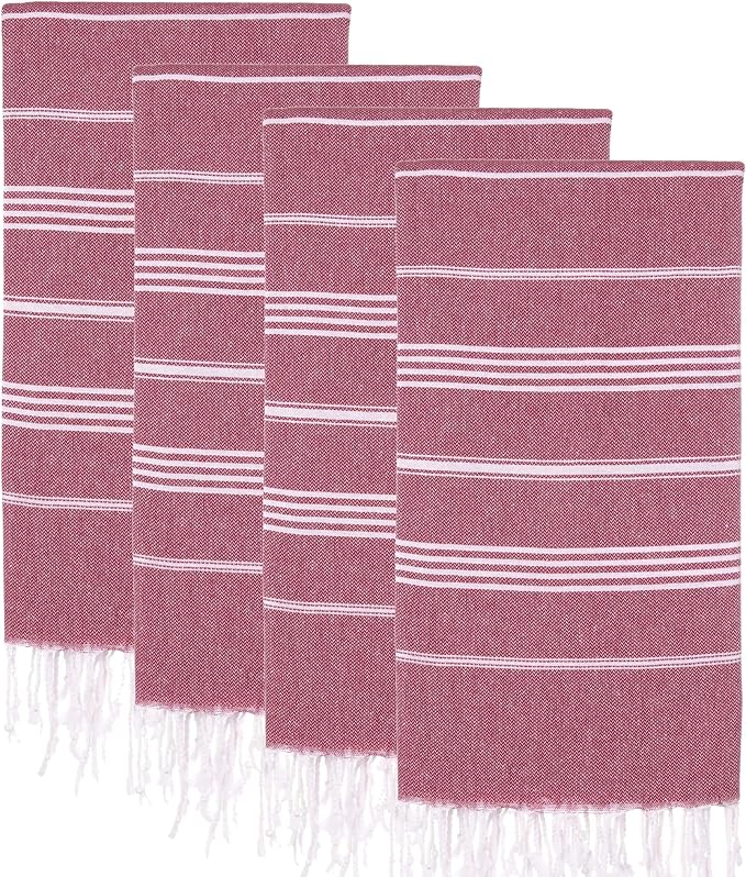 Turkish Beach Towels, Pack of 4 | Oversized, Quick Dry, Sand Free | 100% Cotton, Large 38x71 Towels for Beach, Pool, Travel | Ultra-Soft, Compact, and Absorbent | Burgundy