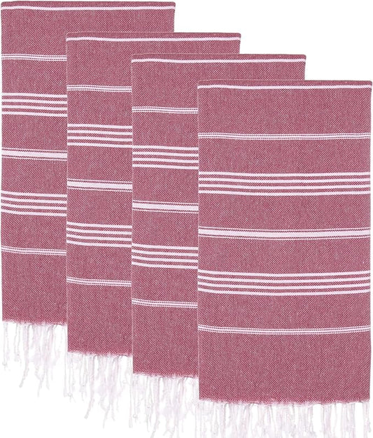 Turkish Beach Towels, Pack of 4 | Oversized, Quick Dry, Sand Free | 100% Cotton, Large 38x71 Towels for Beach, Pool, Travel | Ultra-Soft, Compact, and Absorbent | Burgundy