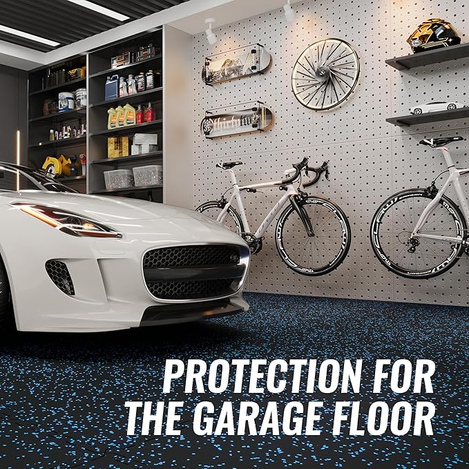 SUPERJARE 0.79'' Extra-Thick Exercise Equipment Mats, 12 Pcs 48 Sq Ft Rubber Top Floor Tiles with High Density EVA Foam, Interlocking Gym Flooring for Home Gym, Workout Mat, Black/Blue