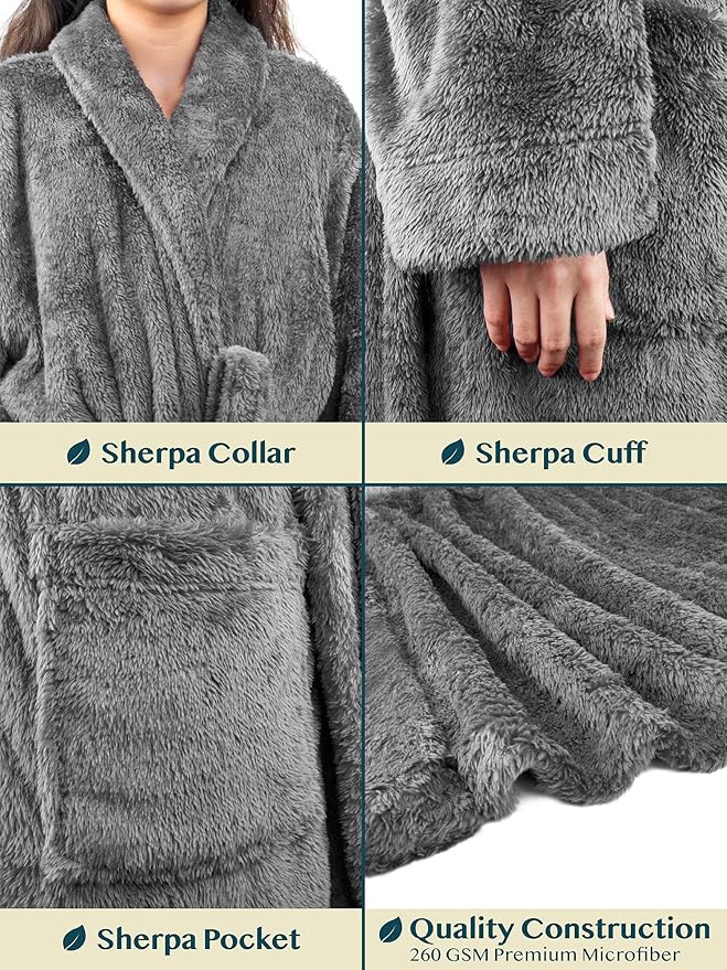 PAVILIA Premium Womens Plush Soft Robe Fluffy, Warm, Fleece Sherpa Shaggy Bathrobe