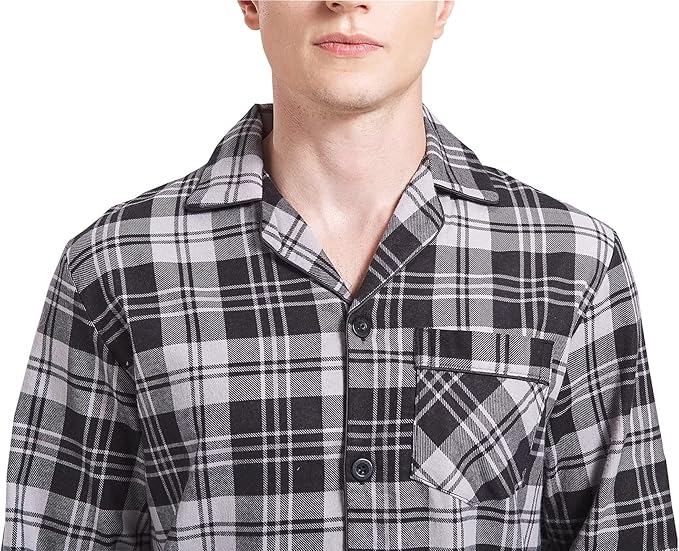 GLOBAL Men's Pajamas Sets 100% Cotton Flannel Sleepwear Long-Sleeve top & Bottom