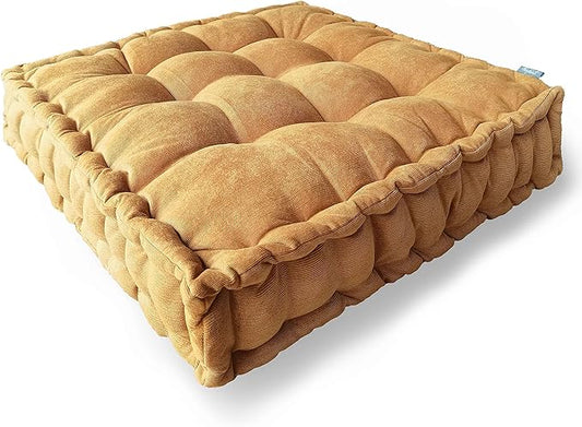 Verpert Floor Pillow 25x25 Inch, Square Meditation Cushion Floor Seating for Adults, Oversized Tufted seat Cushion Reading Nook for Kids, Yoga Meditation Pillow for Sitting on Floor (Yellow)