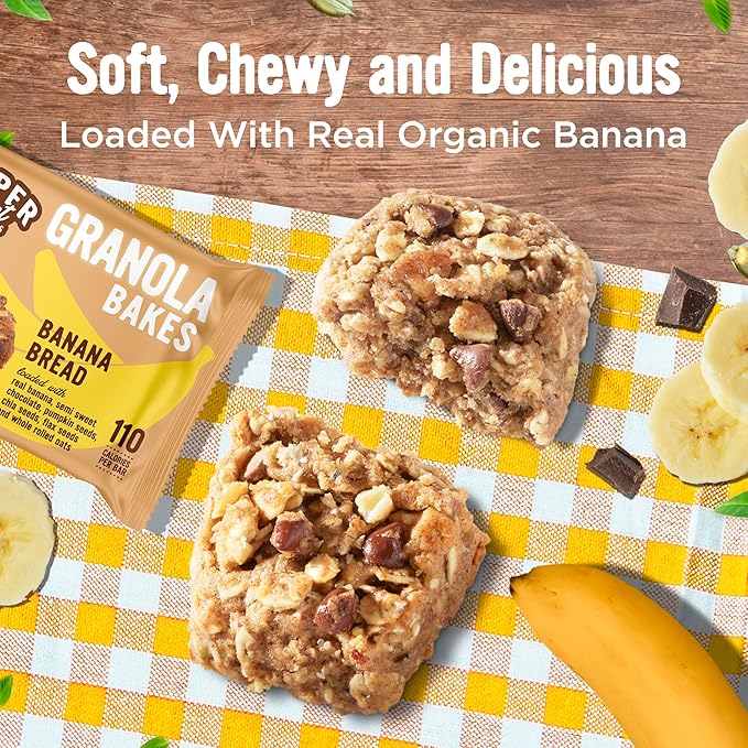 Cooper Street Banana Bread Granola Bakes (12 pack) - Individually Wrapped Soft and Chewy Breakfast Granola Bars - Nut, Dairy & Soy Free - Great As Kids Snacks For School, Hiking Or Work