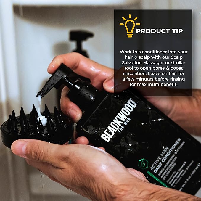 BLACKWOOD FOR MEN Active Man Daily Conditioner - Men's Thickening Conditioner for Hair Loss & Dandruff - Deep Treatment for Shine - Natural Vegan Formula - Sulfate, Paraben, & Cruelty-Free (17 Oz)