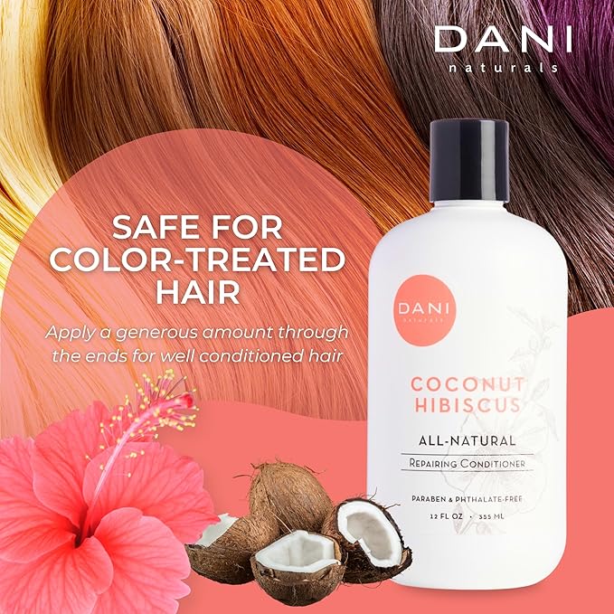 DANI Naturals Conditioner – Coconut Hibiscus, Strengthening & Hydrating for Dry or Damaged Hair, Lightweight & Nourishing, Vegan & Color-Safe, 12 oz
