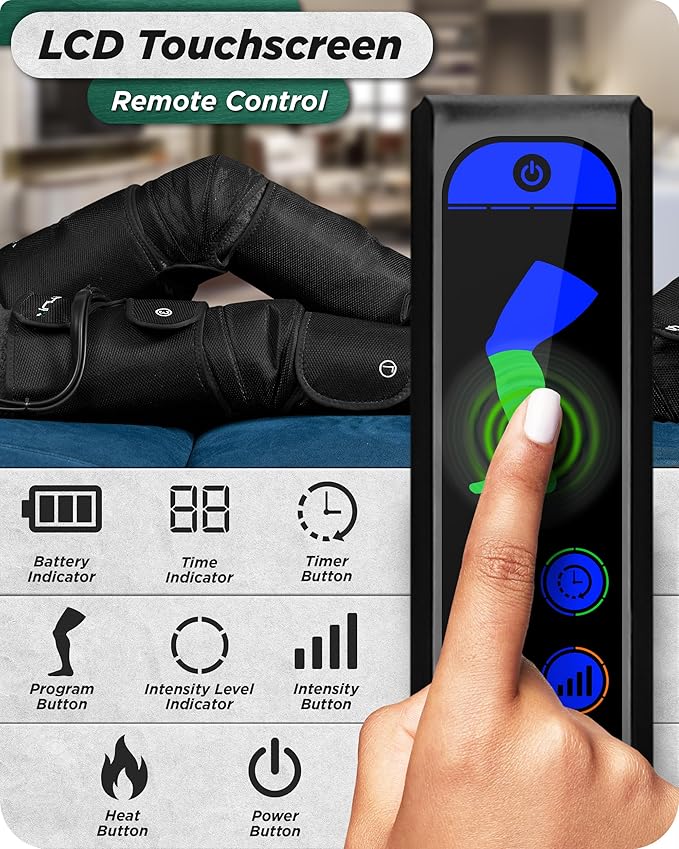 Lunix LX10 Full Leg Massager for Circulation, Compression Boots for Circulation, Leg Recovery Compression System, Pain Relief for Legs and Feet, Black