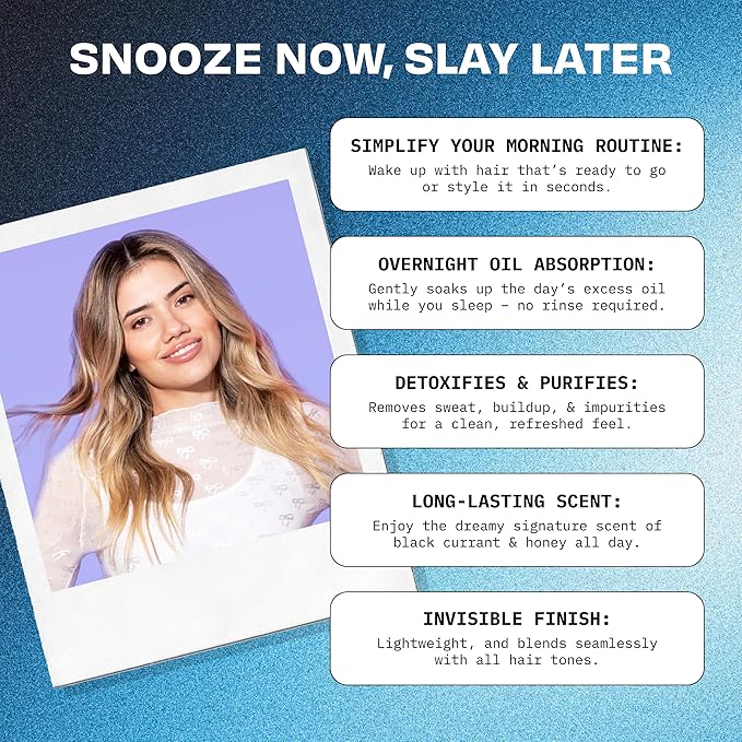 FoxyBae Dream Refresh Overnight Dry Shampoo – Biotin, Rice Starch & Charcoal Formula – Absorbs Oil, Sweat & Odor Overnight – For All Hair Types Including Color-Treated, Fine & Thick Hair – 7 fl oz