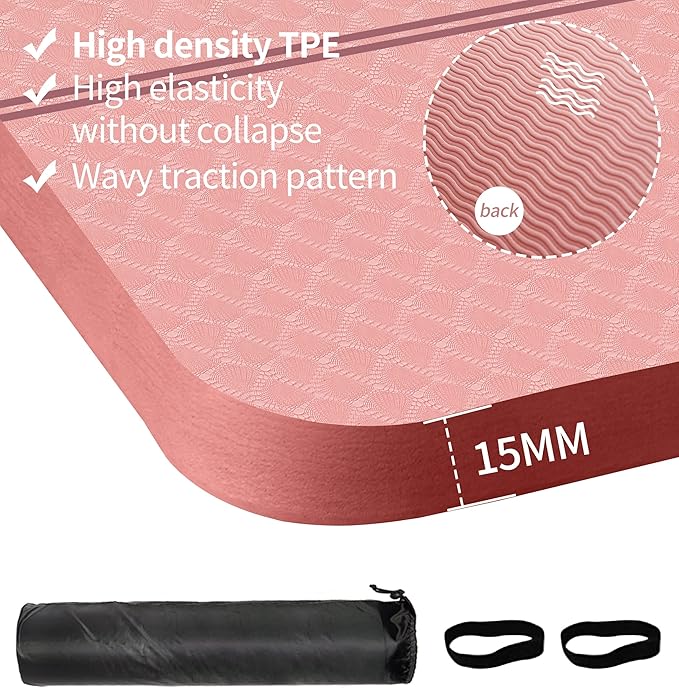 nuveti Large Exercise Mat - 15mm/20mm/30mm Thick Yoga Mat | Workout Mat for Fitness, Yoga, Pilates, Stretching & Floor Exercises for Women & Men with Free Carrying Bag
