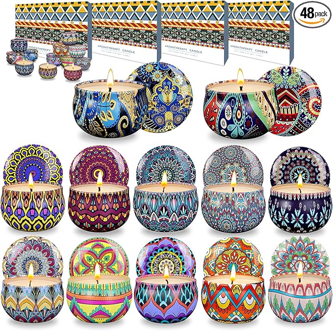 Scented Candle Set, 48 Pack Home Candles, 1200 Hour Long Lasting Soy Wax Candle Set, Birthday Gift for Women with Gift Box.