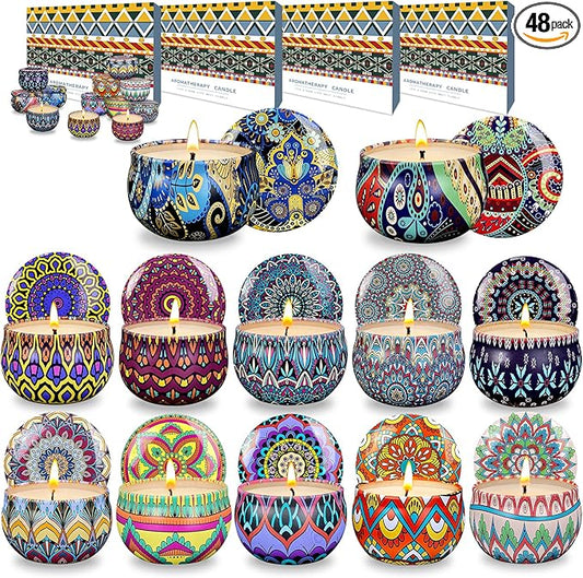 Scented Candle Set, 48 Pack Home Candles, 1200 Hour Long Lasting Soy Wax Candle Set, Birthday Gift for Women with Gift Box.