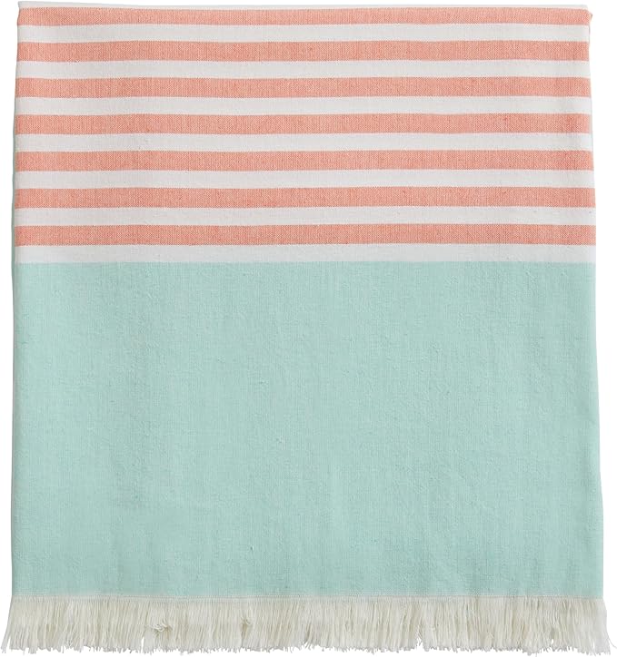 The Good Earth 2 Pack Oversized Turkish Beach Towel Set, 35" x 78", Mint/Coral, Sand Resistant, 100% Cotton