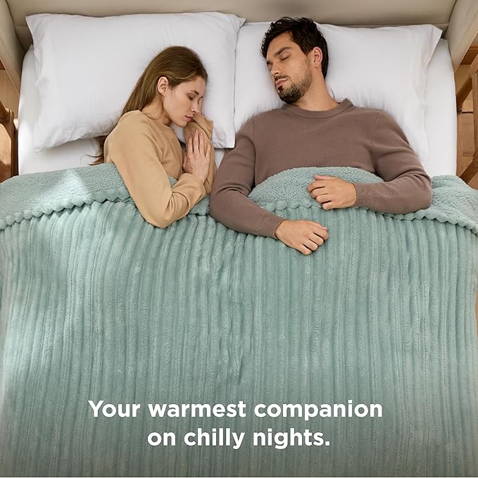 Bedsure Electric Blanket King Size - Thick Striped Flannel Electric Blanket with Dual Control, Heating with 10 Heat Settings & 10 Time Settings, 8 hrs Timer Auto Shut Off (90x100 inches, Green)