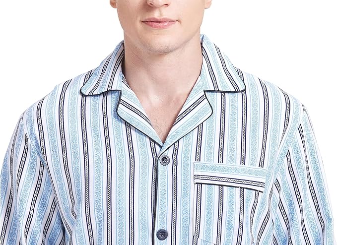 GLOBAL Men's Pajamas Sets 100% Cotton Flannel Sleepwear Long-Sleeve top & Bottom