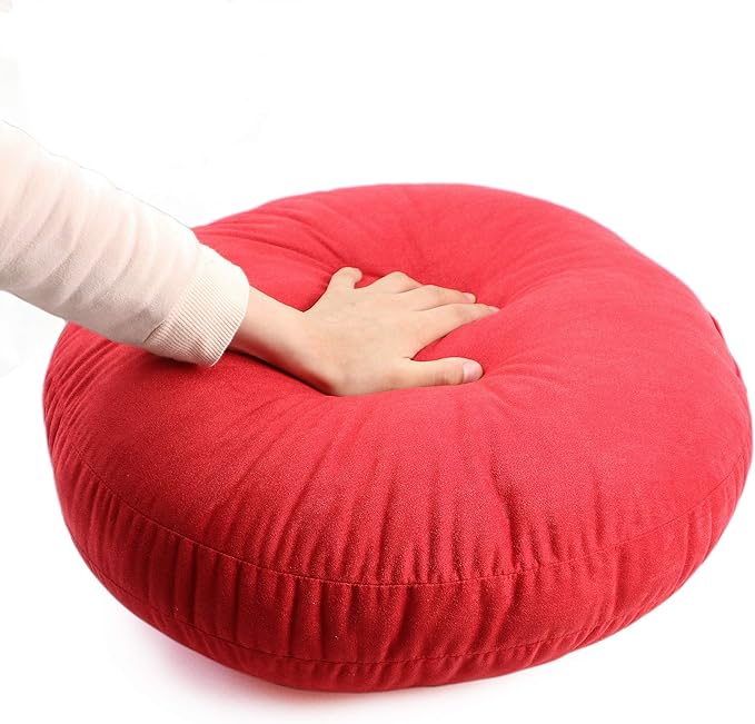 Round Throw Pillow 16x16 for Kids Down-like Polyester Filling Super Soft Floor Pillow Ultra Fluffy Feather-like Touching Decorative Circle Cushion for Couch Bed Sofa, Bright Red, 1 Piece