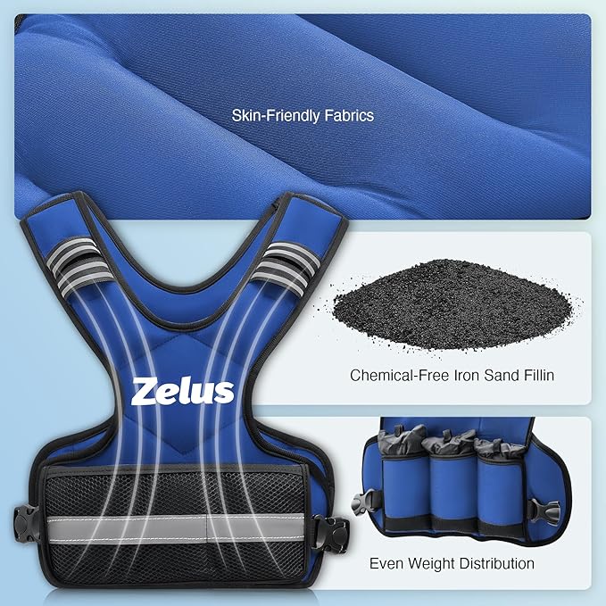 ZELUS Weighted Vest for Men and Women | 4-10lb/11-20lb/20-32lb Vest with 6 Ironsand Weights for Home Workouts | Adjustable Body Weight Vest Exercise Set for Cardio and Strength Training
