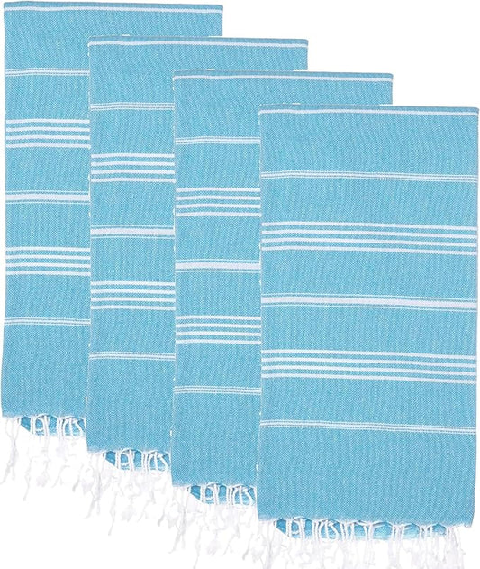 Turkish Beach Towels, Pack of 4 | Oversized, Quick Dry, Sand Free | 100% Cotton, Large 38x71 Towels for Beach, Pool, Travel | Ultra-Soft, Compact, and Absorbent | Turquoise