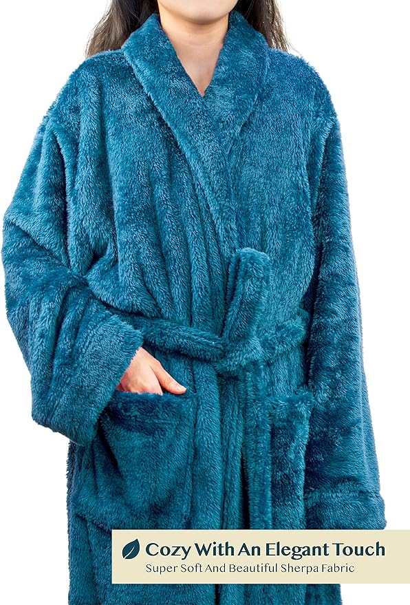 PAVILIA Premium Womens Plush Soft Robe Fluffy, Warm, Fleece Sherpa Shaggy Bathrobe