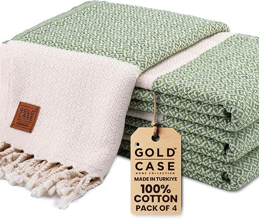Gold CASE Turkish Beach Towel Set of 4 – 100% Cotton Large Turkish Bath Towels 67 x 38'' – Aphrodite Extra Large, Quick Dry & Sand Free Towels – Peshtemal for Pool – Pistachio