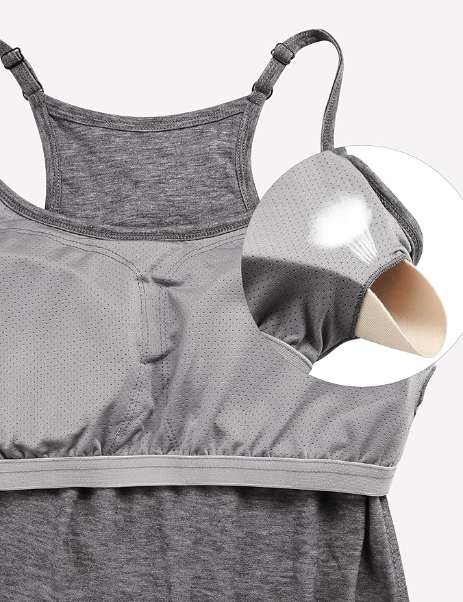 Hibelle Women's Workout Yoga Racerback Tank Tops with Built in Shelf Bra
