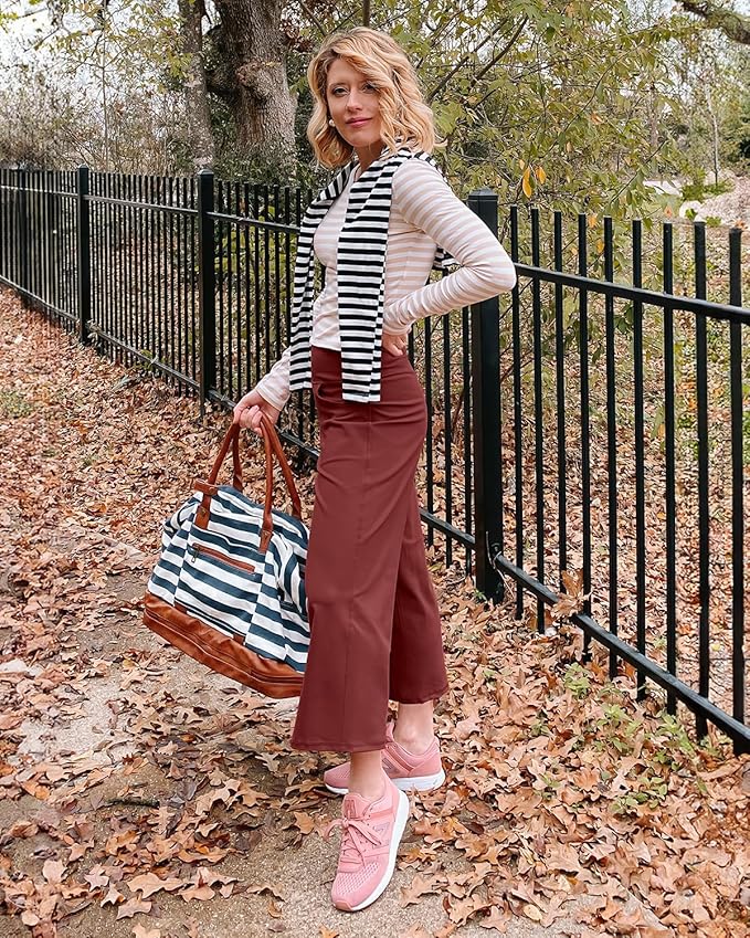 Promover Capri Pants for Women Wide Leg Yoga Cropped Pants with Pockets Loose Casual Summer Pants