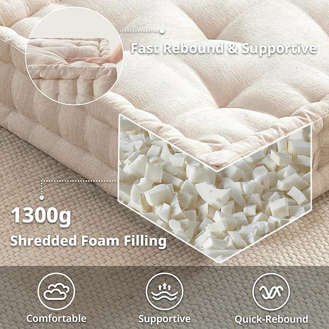 Intelligent Design Azza Large Cushion/Pouf, 24" W x 24" L x 5" H, Square Ivory with Handle