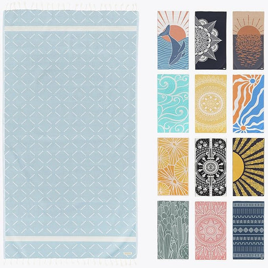 FESHKA Sand Free Turkish Beach Towel (37 x 67) Quick Dry Bath Towel All ages, Oversized Beach Blanket, Lightweight for Travel - Made with 100% Organic Turkish Cotton - Mavi (Baby Blue)