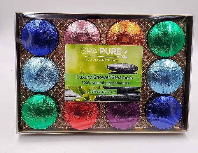 Spa Pure Shower Bombs:Rejuvenating Steamers and Aromatherapy Tablets, Bomb, and Vaporizing Steamer Soothers Bath Melt For Women, Men, All Natural Organic Large Cosmetic Fizzies That Wow (12 Pack)