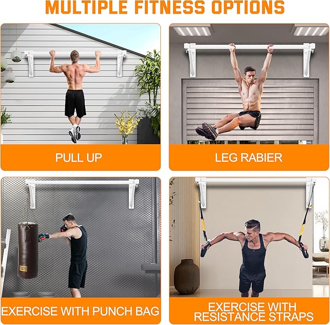 Pull Up Bar Wall Mounted, Heavy Duty 650 lbs Capacity Chin Up Bar, 48" Multi-Grip Strength Training Pull-up Bars, for Home Gym Garage/Backyard Total Body Workout, Ease Of Use Mounting (White)