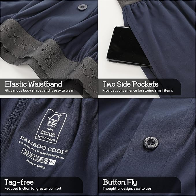 Men's Pajama bottoms Lounge Sleep Shorts Soft Comfortable Breathable Pajamas Shorts with Pockets 2 Pack