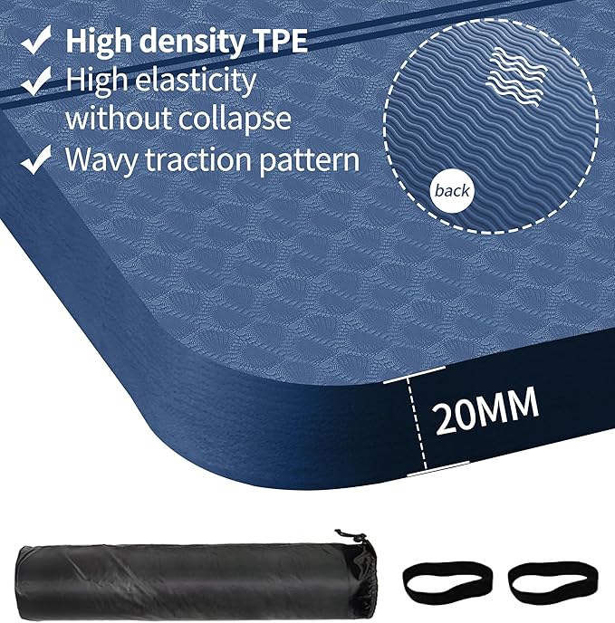 nuveti Large Exercise Mat - 15mm/20mm/30mm Thick Yoga Mat | Workout Mat for Fitness, Yoga, Pilates, Stretching & Floor Exercises for Women & Men with Free Carrying Bag