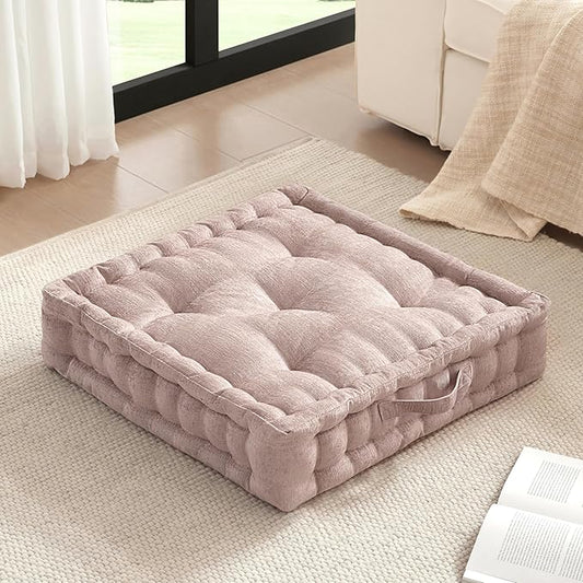 Intelligent Design Large Floor Pillow Meditation Cushion, 24" W x 24" L x 5" H, Square Blush with Handle