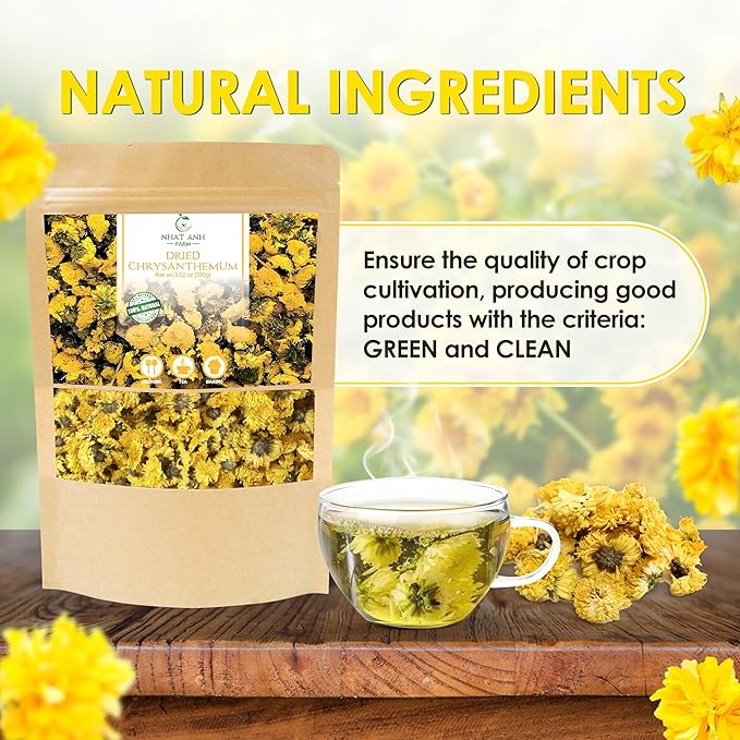 Nhat Anh Farm - Premium Dried Chrysanthemum - 3,5oz(100g) Dried Chrysanthemum Flowers - 100% Natural & Pure - Sugar/Caffeine/Gluten Free. For Making Tea