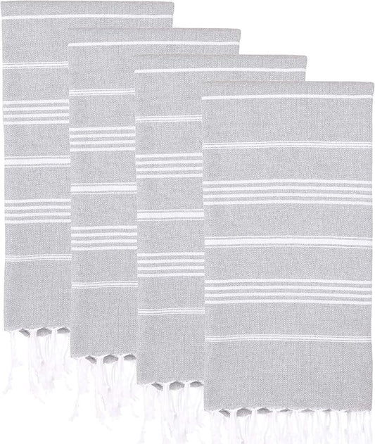 Turkish Beach Towels, Pack of 4 | Oversized, Quick Dry, Sand Free | 100% Cotton, Large 38x71 Towels for Beach, Pool, Travel | Ultra-Soft, Compact, and Absorbent | Gray