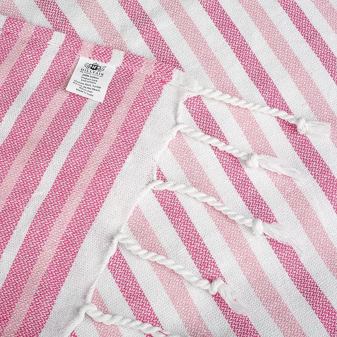 HILLFAIR Cotton Turkish Beach Towels, Quick Dry Lightweight Sand Free Peshtemal Towel for Bath Swim Yoga Spa Travel, Beach Accessories, Oversized Cotton Turkish Towels (39 x 72 inch- 4 Pack Pink)